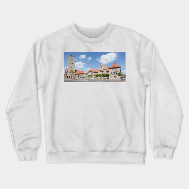 Historic water tower and town hall complex, Art Nouveau, Delmenhorst Crewneck Sweatshirt by Kruegerfoto